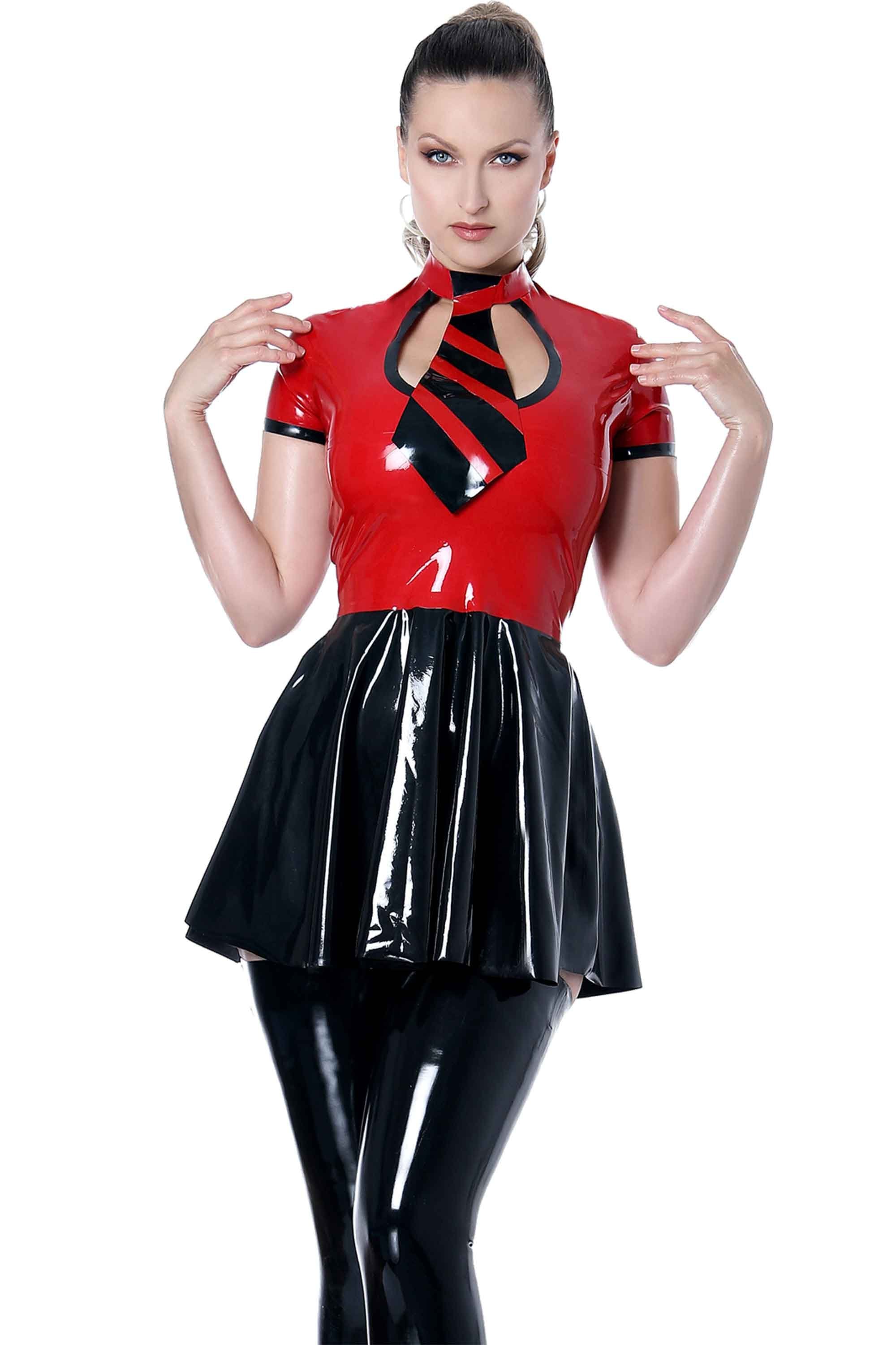 Teachers Tease Kinky Latex Uniform With Attached Tie And Cute Trims